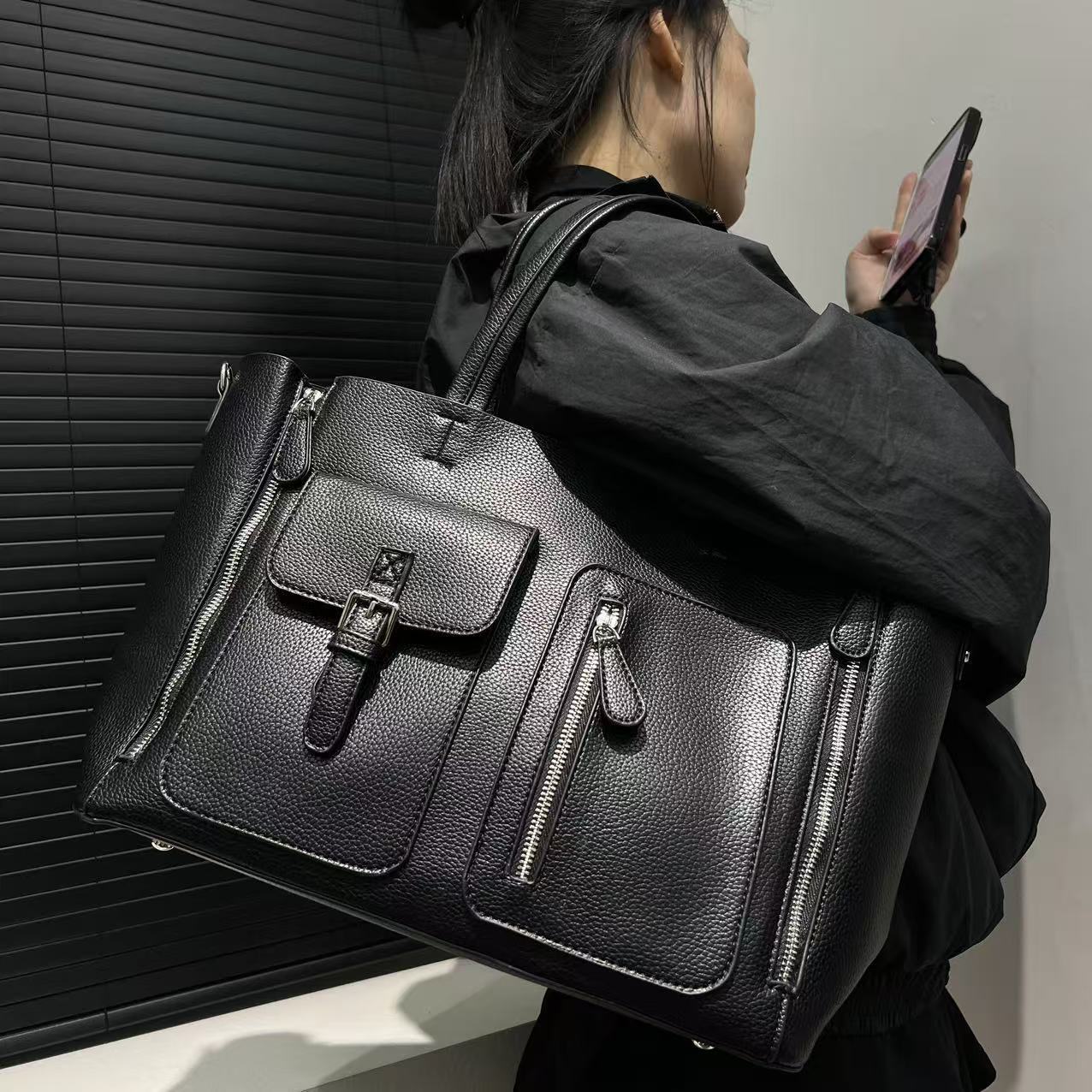 TEMU Women's Fashion Multi Zipper Pocket Handbag, Japanese and Korean Trendy Simple Shoulder Bag