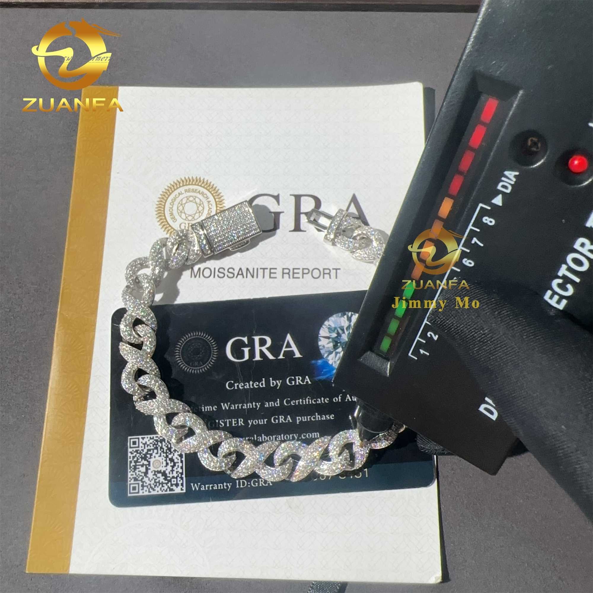 New Arrivals 10mm Width 925 Solid Silver Iced Out Hip Hop Jewelry VVS1Moissanite Diamond Franco Cuban Link Infinity Bracelet Men