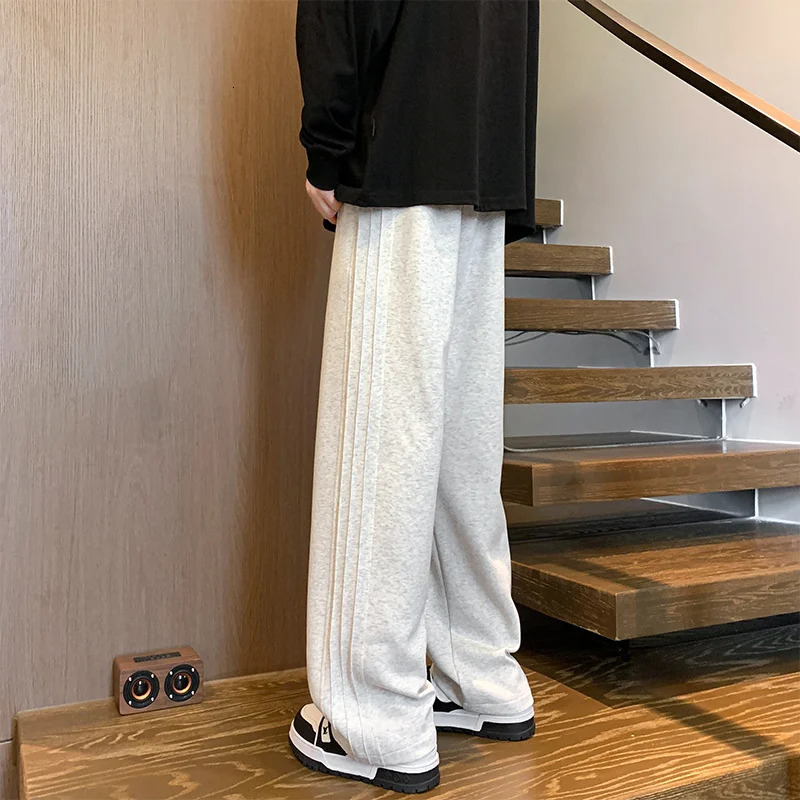 mens side striped sports pants with casual drawstring pockets Trousers Y2K retro gym jogging streetwear Pantalones Hombre 241206