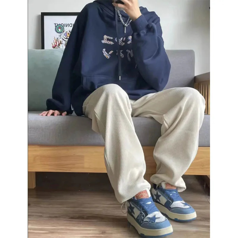 Solid color woven straight leg sweater for boys trend plankton hand fashion wide mop 241206