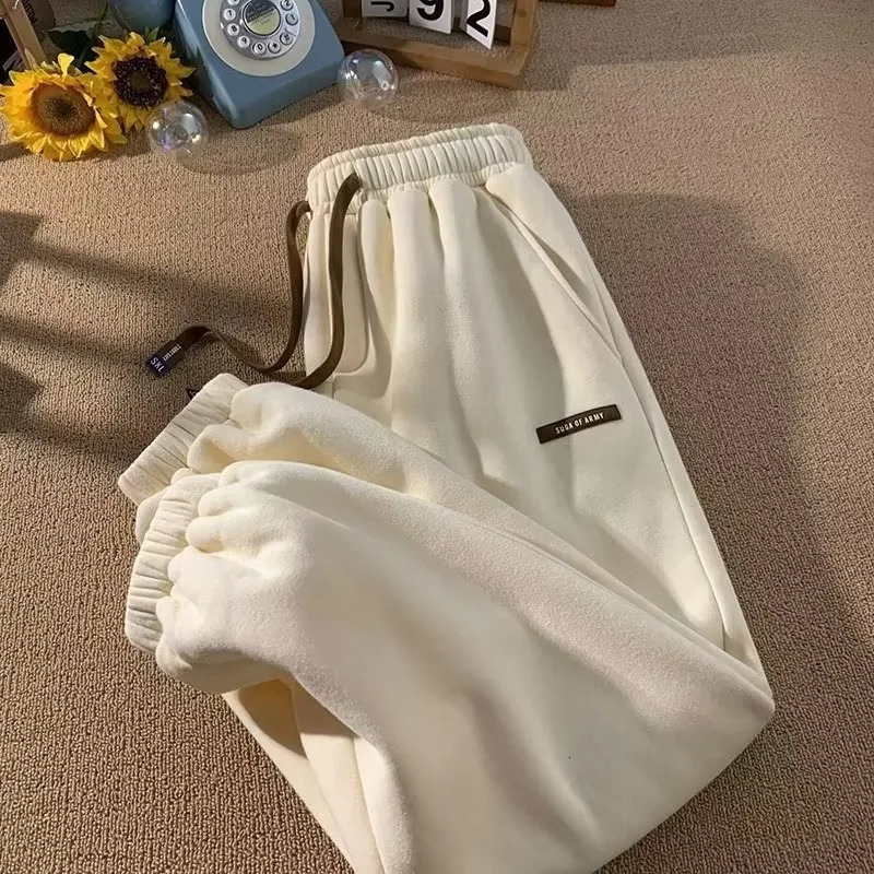 Winter thick plush sports pants for men brushed elastic waist harem to keep warm casual 241206