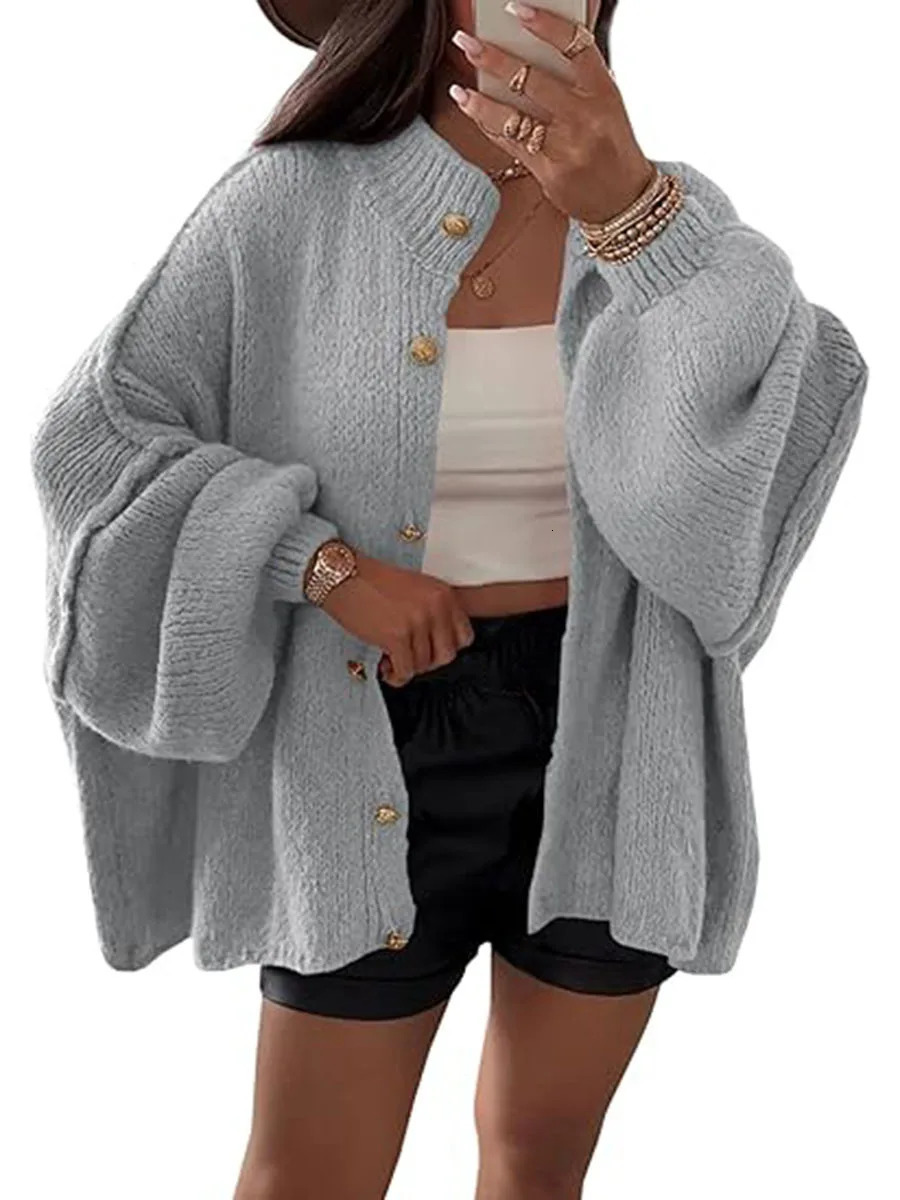 Knitted lazy style ultrafine long sleeved womens loose button cardigan sweater jacket winter warm fashionable casual top 241206