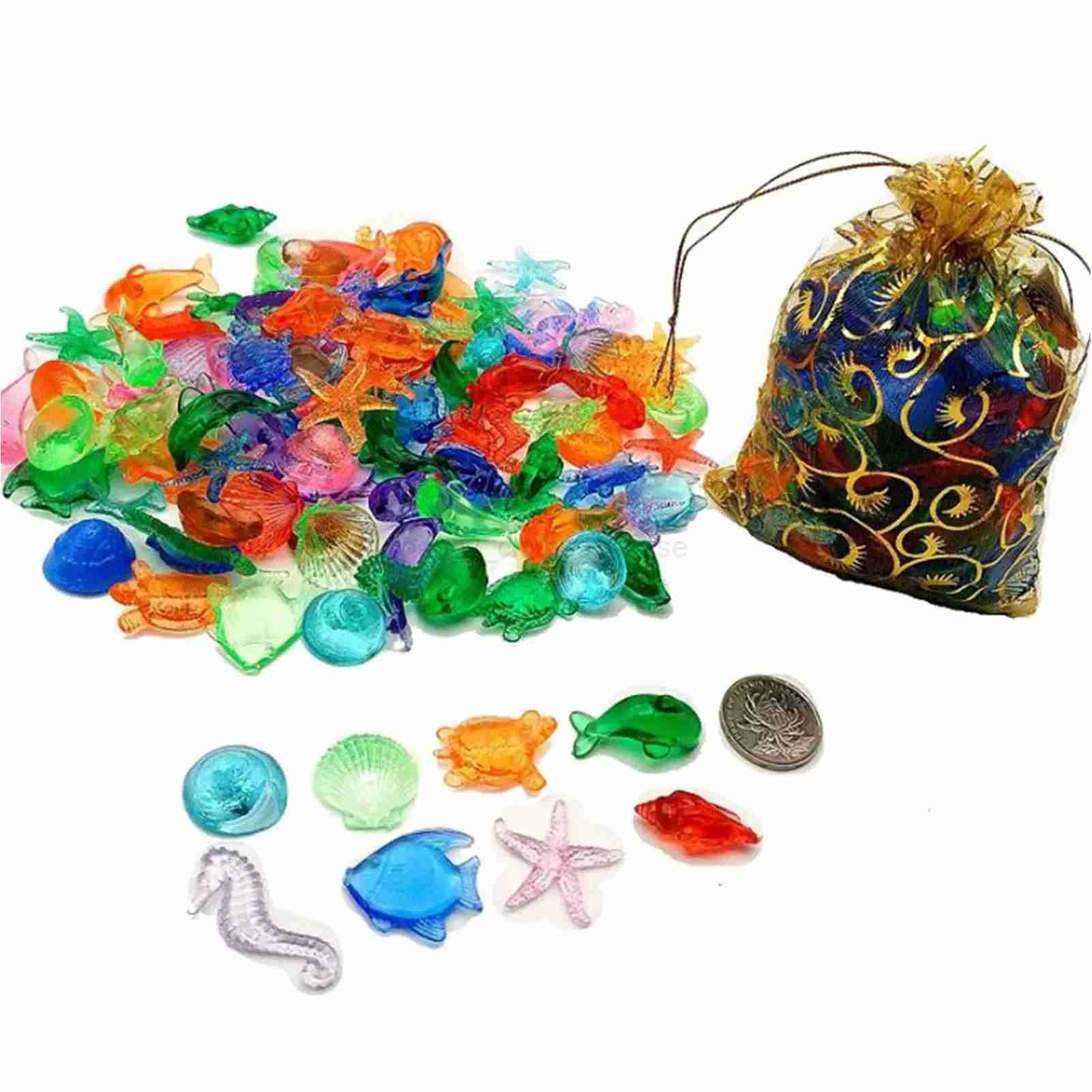 Clear Acrylic Gems 100Pcs Colorful Sea Animals Set Pool Decor Summer Swimming Diving Toys Children Jewels Crystal Explore ToysXJ241207
