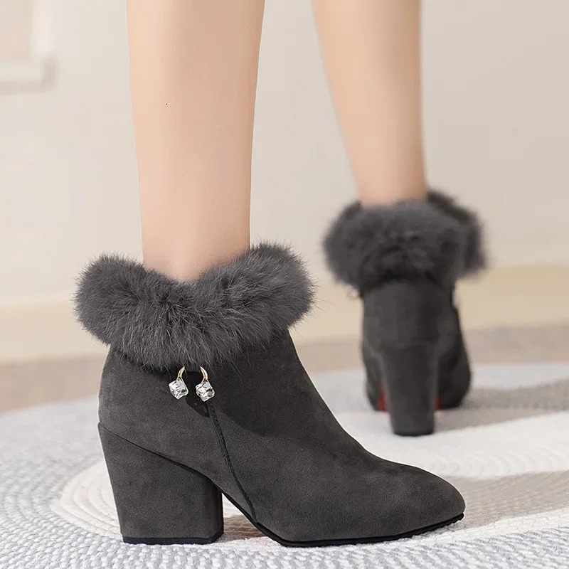 Womens fur winter warm ankle boots 2024 decoration zipper womens comfortable shoes 241206