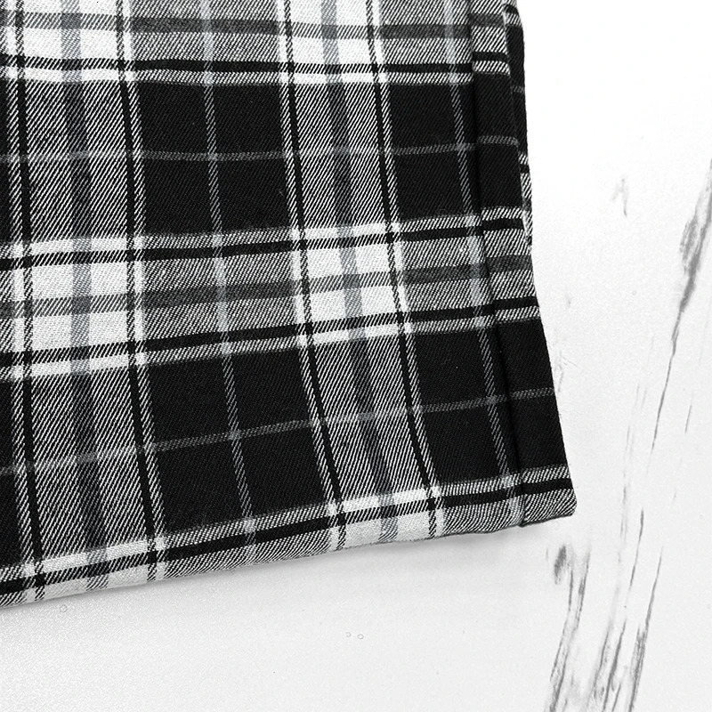 2024 Thin Women Korean Version of Highwaisted Wideleg Pants Casual Straight Hit Color Plaid Elastic Waist Dragging 241203