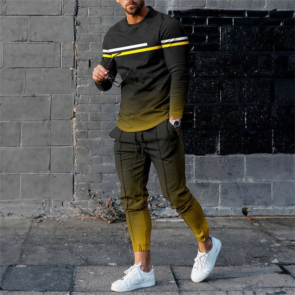 Fashion mens two-piece graphic printed T-shirt and ultra-thin pants mens set spring/summer casual streetwear 241205