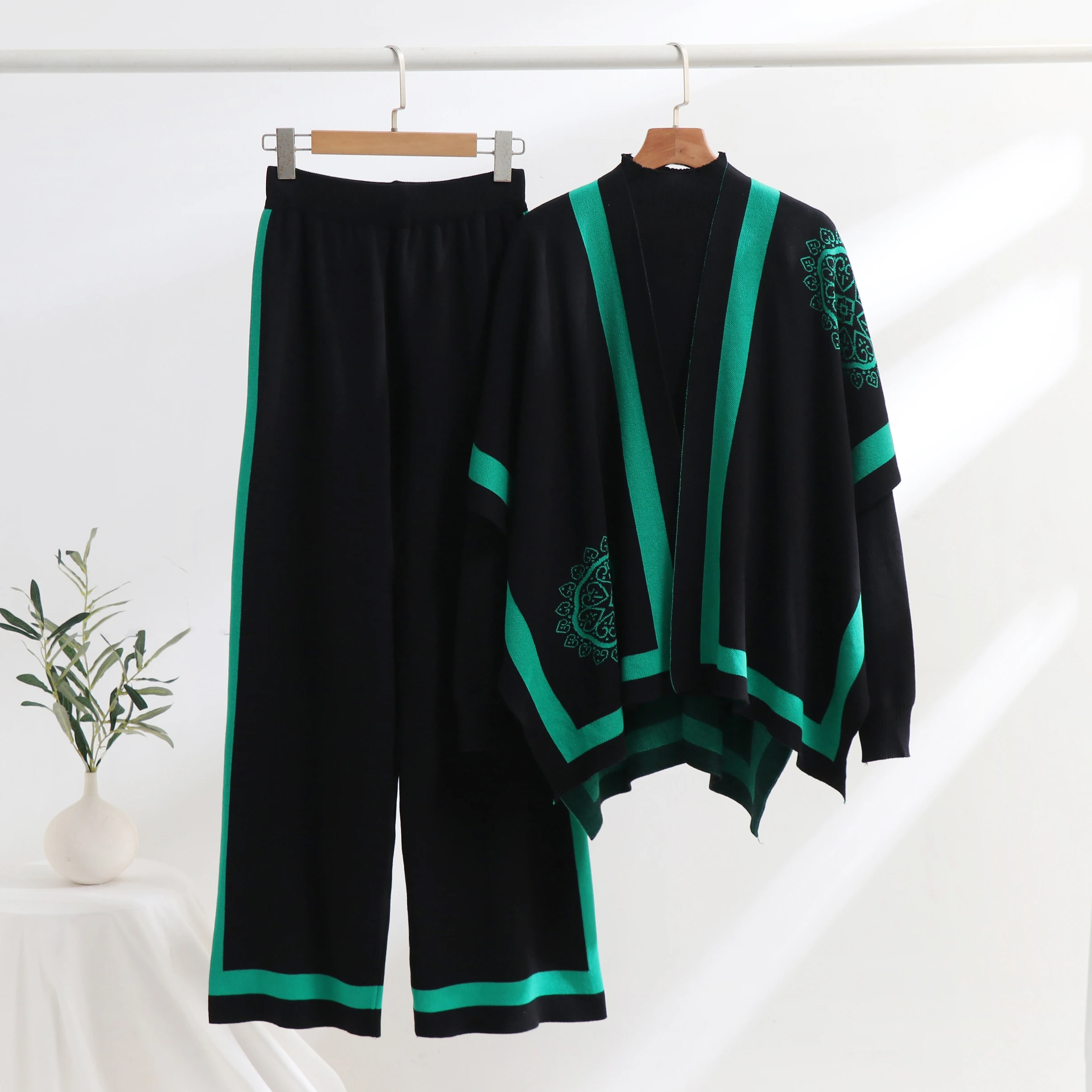 Women's Two Piece Pants Autumn Winter 3 Piece Women Cardigan Tracksuits Turtleneck Sweater Knitted Pants Set Suit Vintage Fashion Ladies 3 Piece 