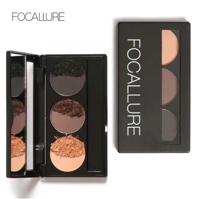 Focallure Eyebrow Powder Palette 3 Colors Eye Brow Enhancer Professional Waterproof Makeup Eye Shadow with Mirror Brushes 241206