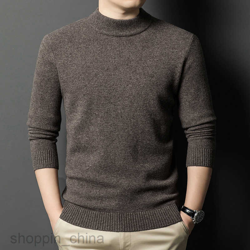 Men's Sweaters Thickened middle-aged mens sweater with semi high collar autumn and winter new casual solid color wool sweater warm base knitted s