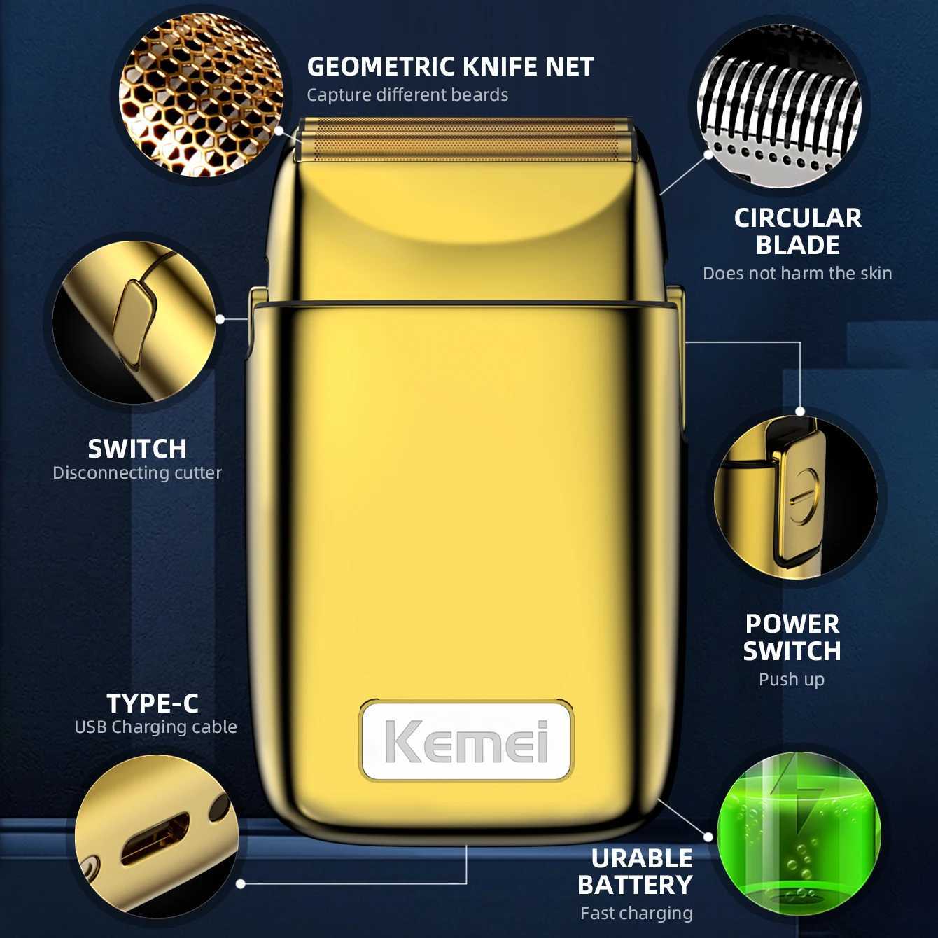 Kemei Shaver Professional Razor Electric Shaver Reciprocating Shaving Machine Portable Beard Trimmer Rechargeable Shaver For MenXJ241207