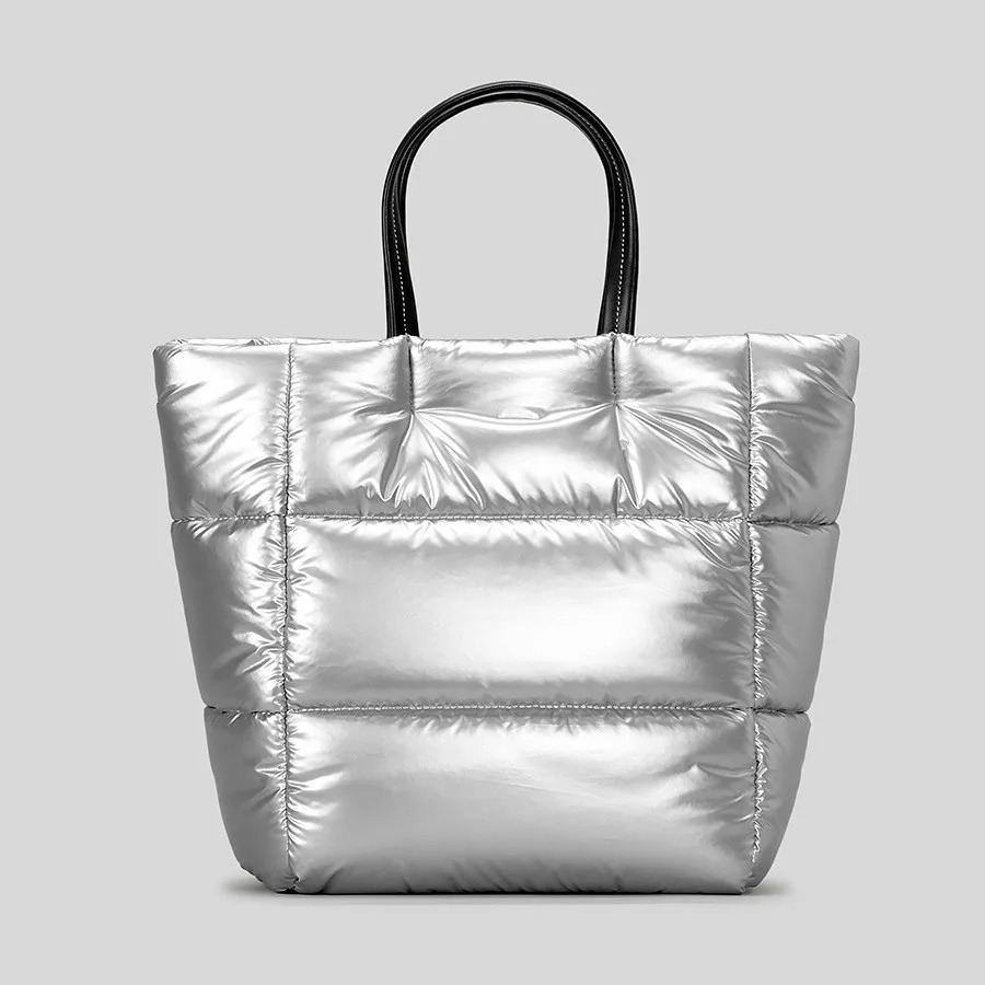 High end down big womens handbag winter contrasting color retro cloud shoulder bag womens space cushion jacket handbag 241205