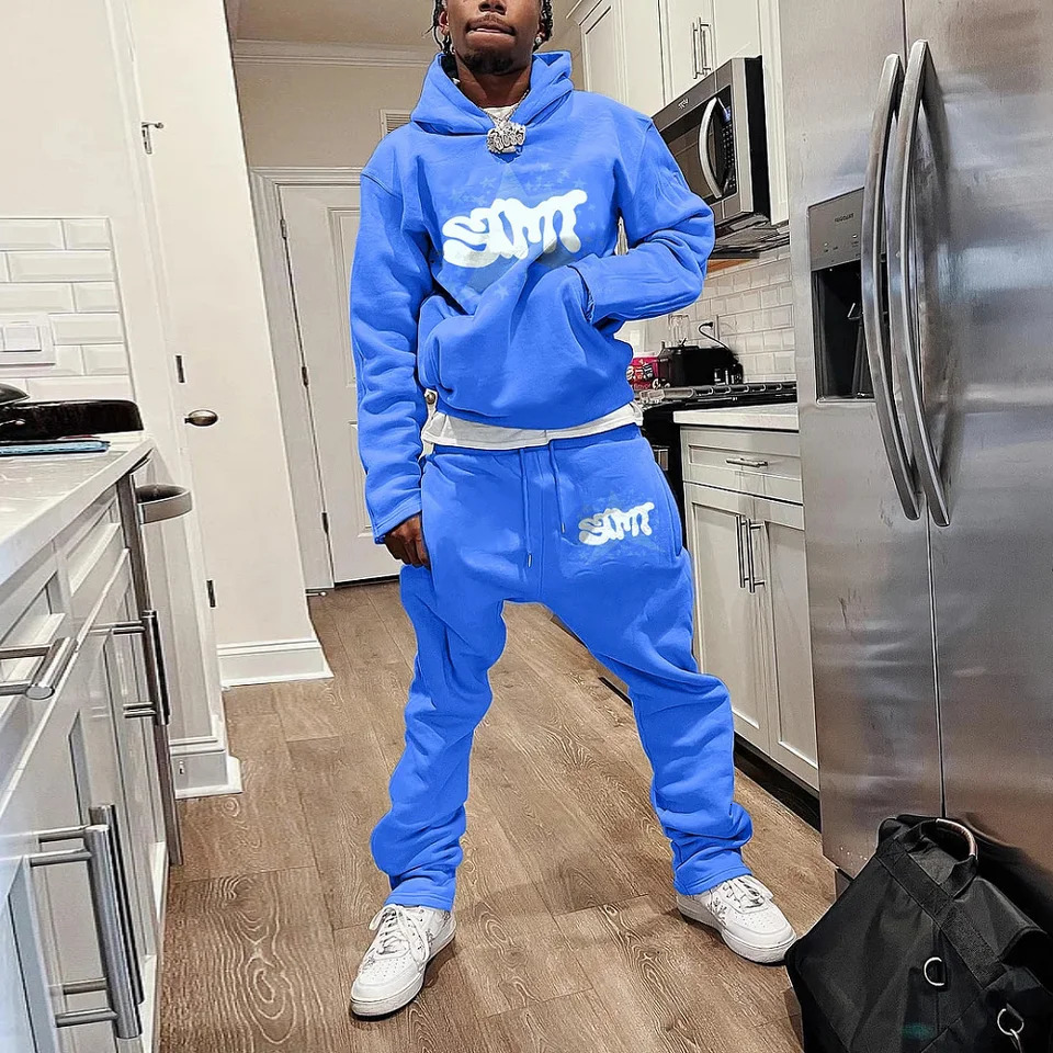 Mens autumn and winter hoodie set two-piece 3D printed sportswear casual flash pants sportswear set Y2K streetwear mens clothing 241205