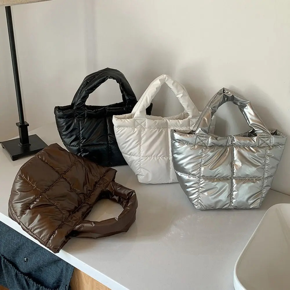 Simple Korean style space cotton handbag large capacity cloud bag silver nylon handbag autumn and winter 241205