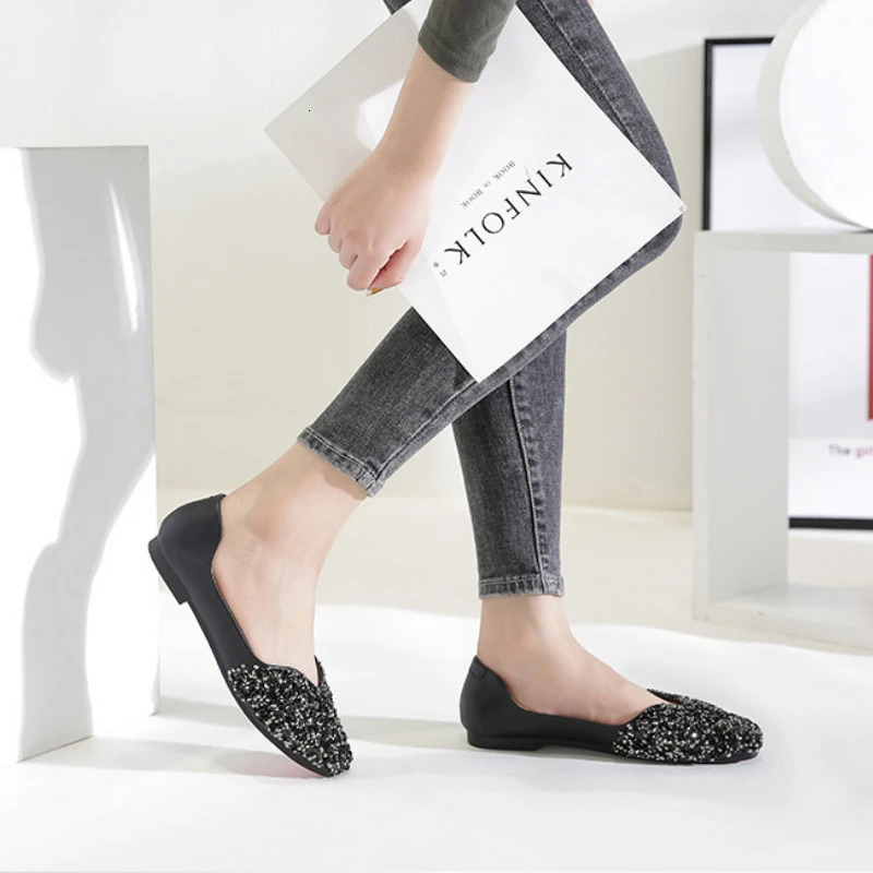 Womens Ballet Apartment Fashion Princess Shoes Casual Crystal Boat Sparkling Water Diamond Lazy 2023 241206