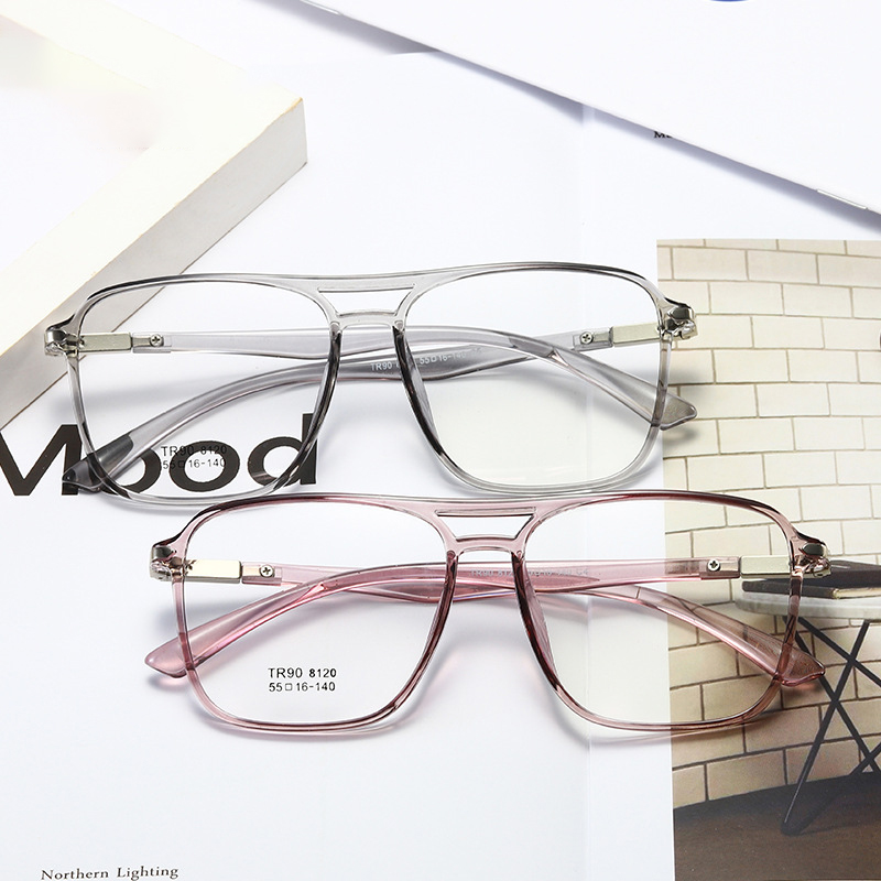 TR Large Frame Double Beam Spectacle Glasses - Fashionable Flat Street Shooting Eyewear for Men & Women (Model 8120)