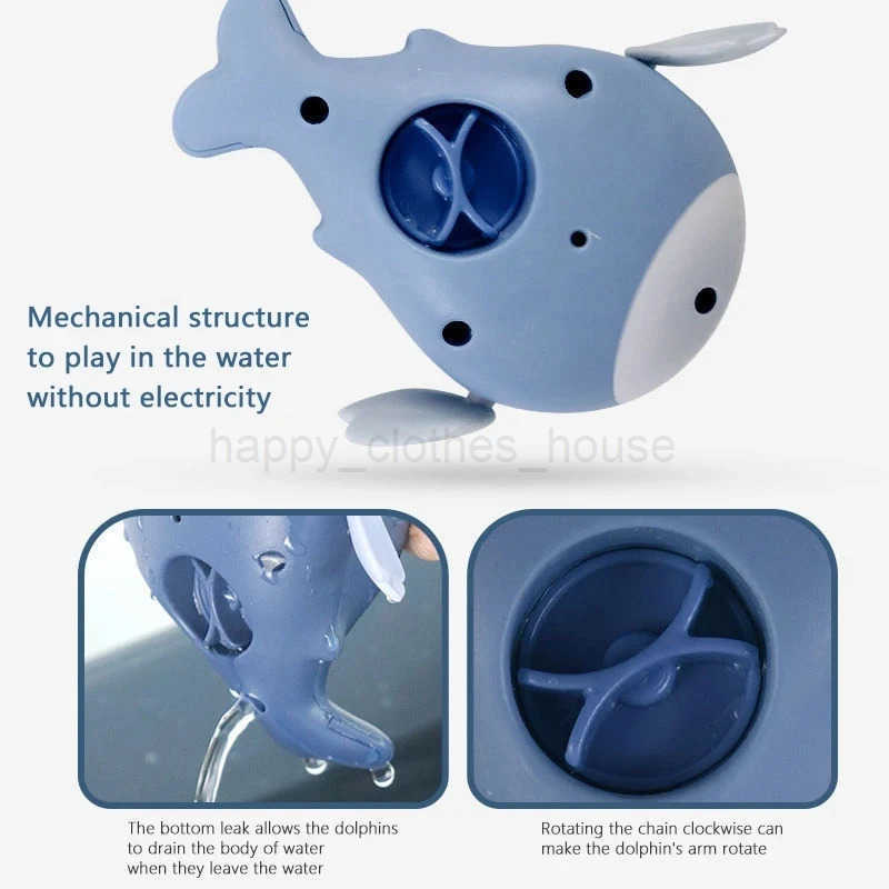 1/3Pcs Baby Bath Toys Pool Beach Classic Chain Clockwork Water Toy Bathing Cute Dolphin For Kids Water Playing Fun Toys GiftXJ241207