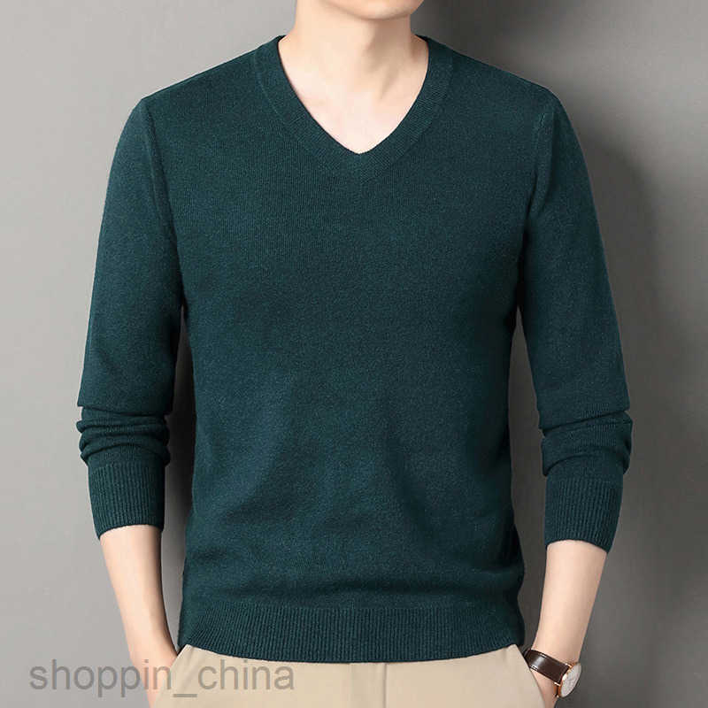 Men's Sweaters Men autumn and winter new V-neck sweater wool sweater middle-aged thin style versatile long sleeved base knit sweater, top