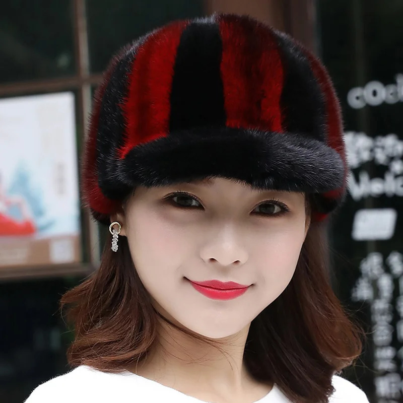 Womens genuine mink fur hat thick and warm Russian hat adult fashion and warm winter baseball hat natural minimum fur hat gray fur hat 241206