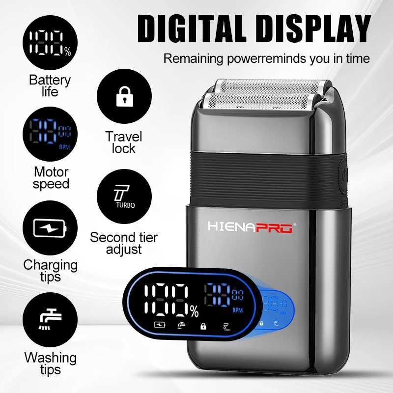 HIena New Electric Shaver with LED Display Screen Rechargeable Hair Beard Razor Bald Head Shaving for MenXJ241207