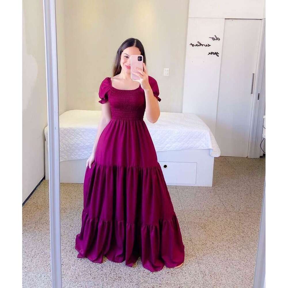 Spring/Summer European and American Women's One Broken wer Exposed Shoulder Long Color Fairy Dress 2024 New Casual Versatile Fashion Clothing