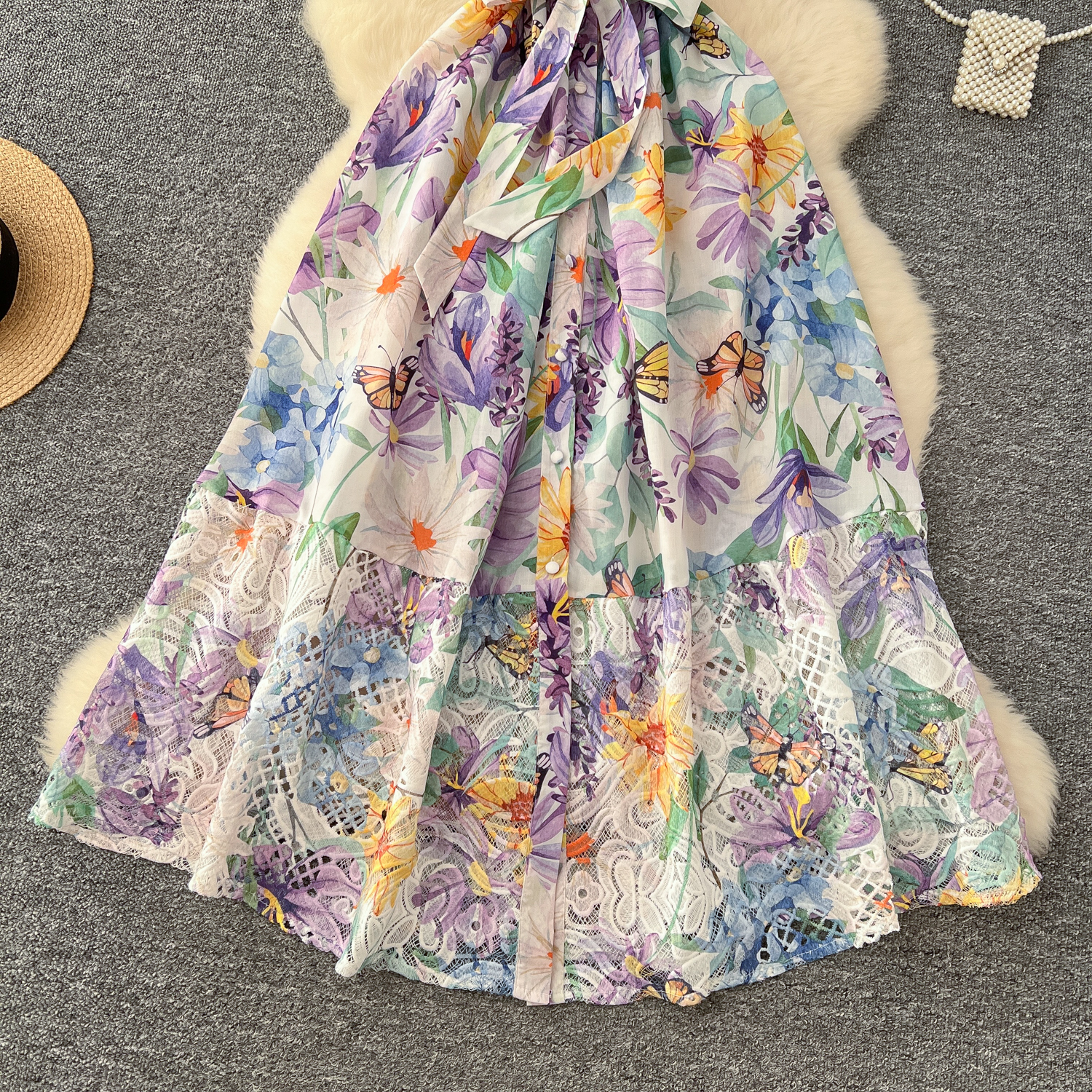 Casual Dresses Women Summer Gorgeous Flower Embroidery Lace Spliced Wedding Dress Women Ruffles Sleeve Colorful Belt Long Robe Holiday Party Vestidos 