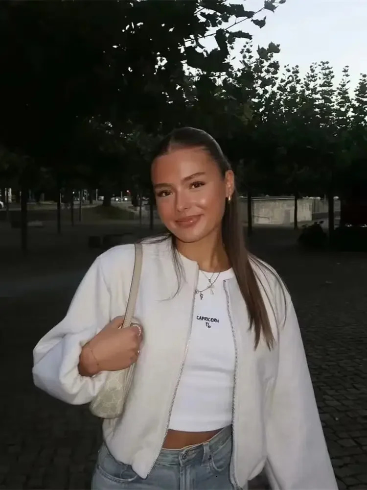 Womens Fashion Autumn Winter Jacket Retro Round Neck Long Sleeve Elastic Hemp Zipper Soft Bomber Coat 241206