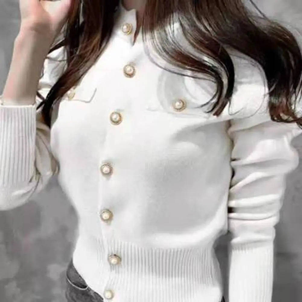 Womens cardigan sweater 2024 casual warm autumn winter stand up collar single chest fashionable Korean knitted jacket 241206