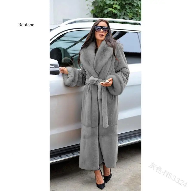 Winter black long faux fur coat long sleeved black 5XL faux mink coat womens coat 241202