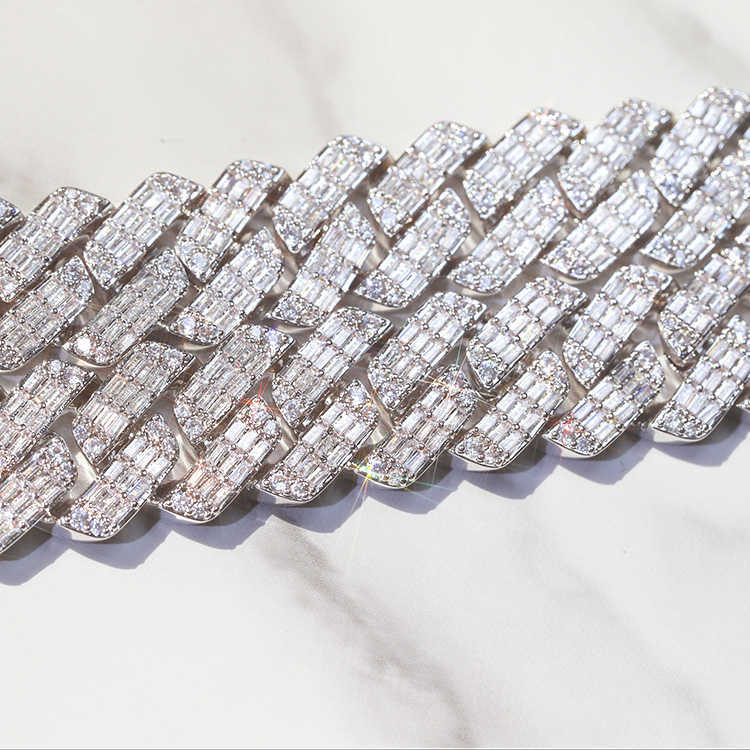 Heavy Sier Necklace 19mm Wide D Color VVS Baguette Moissanite Dia Cuban k Chain