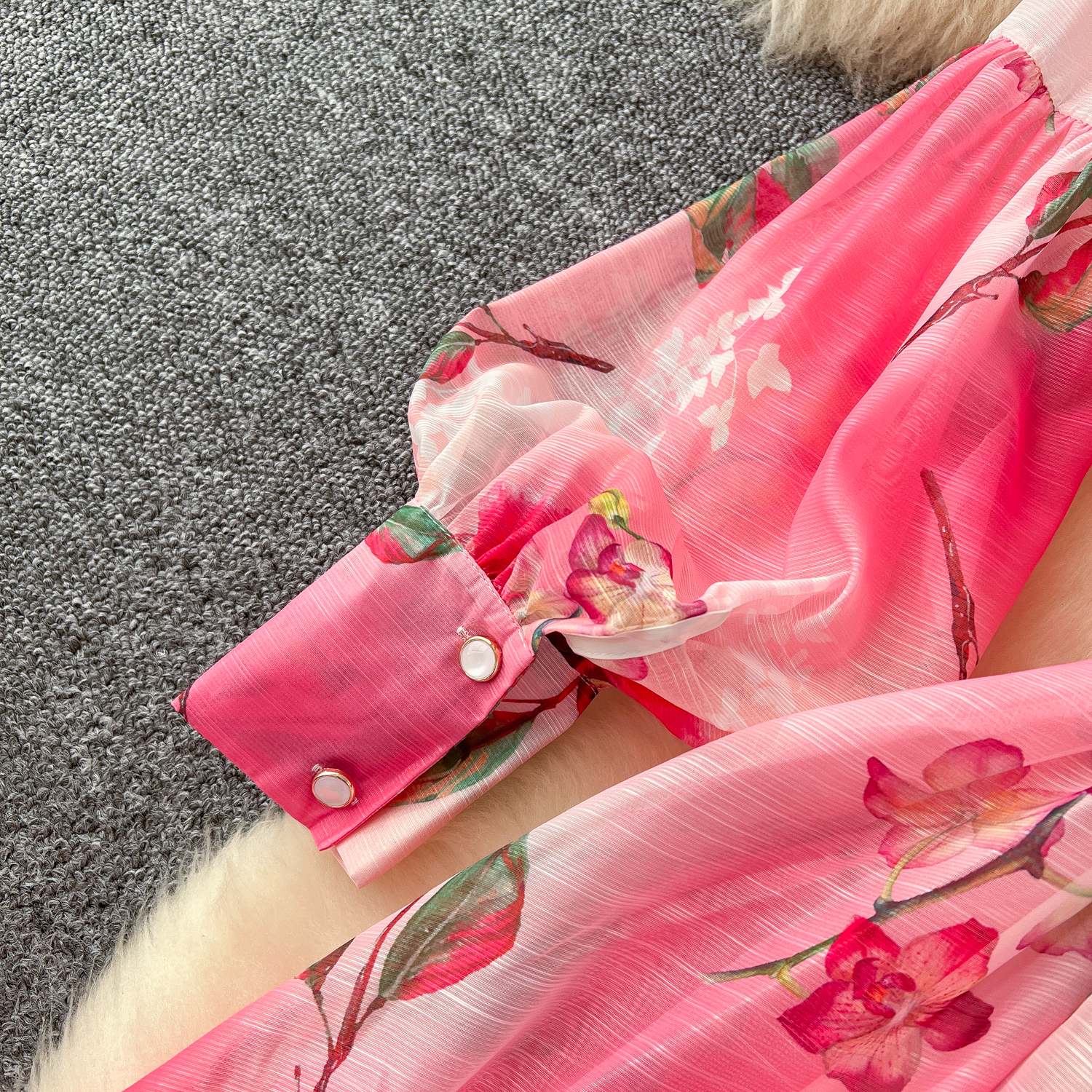 Casual Dresses 2025 Spring Holiday Gorgeous Flower Maxi Dress Women's Long Lantern Sleeve Notched Floral Print Pearl Belt A Line Robe Vestidos