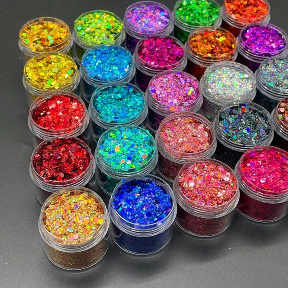 24 Colors Holographic Chunky Glitter 24 Colors Total Laser Nail Glitter Flakes Chunky Holographic Laser Nail Glitter 241206