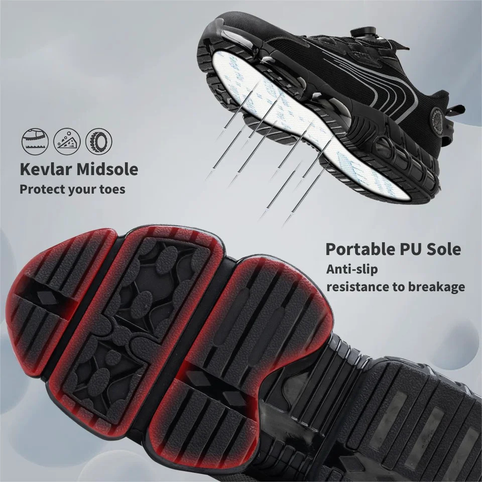 Rotating buckle work shoes protective shoes industrial safety perforated shock-absorbing steel toe caps 241206