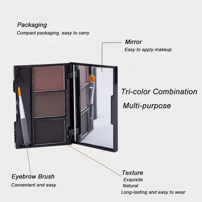 3 Color Eyebrow Powder Palette Cosmetic 3D Eye Brow Enhancer Professional Waterproof Makeup Eye Shadow With Brush Mirror Box 241206