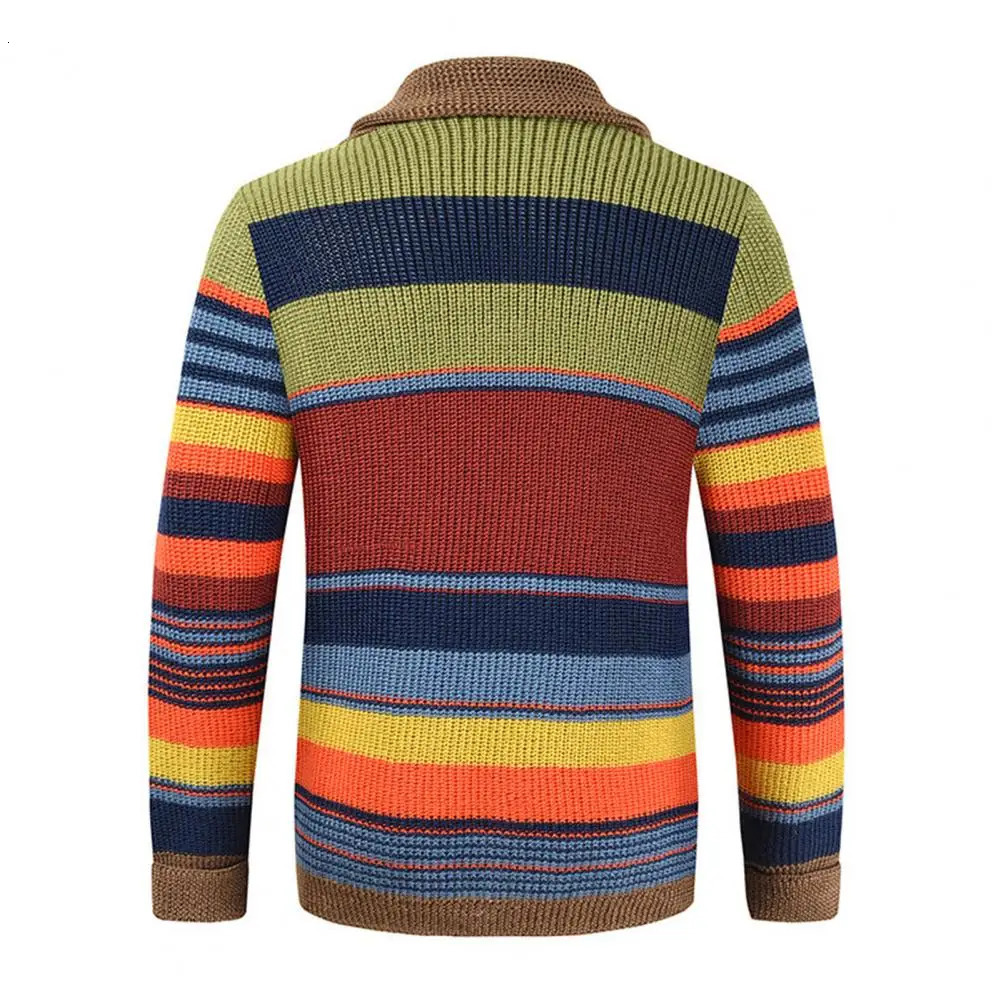 Mens sweaters mens spring jackets fashionable knitwear color matching striped cardigans loose fitting long sleeves autumn and winter 241206