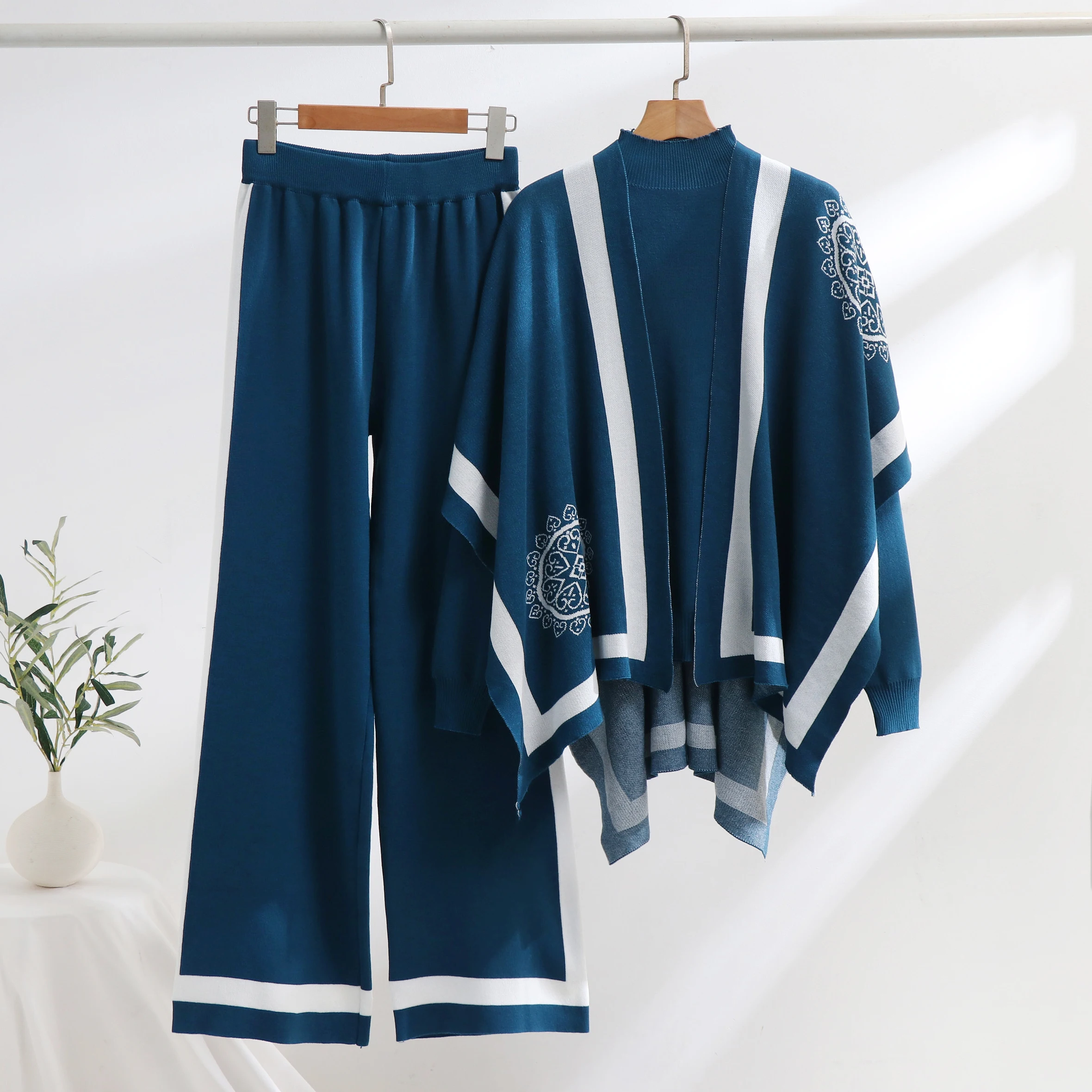 Women's Two Piece Pants Autumn Winter 3 Piece Women Cardigan Tracksuits Turtleneck Sweater Knitted Pants Set Suit Vintage Fashion Ladies 3 Piece 