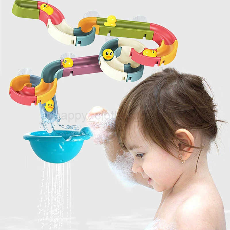 Baby Bath Toys Water Slide Track with Suction Cup Ducks DIY Marble Race Run Assembling Bathroom Bathtub Kids Toy Children GiftsXJ241207