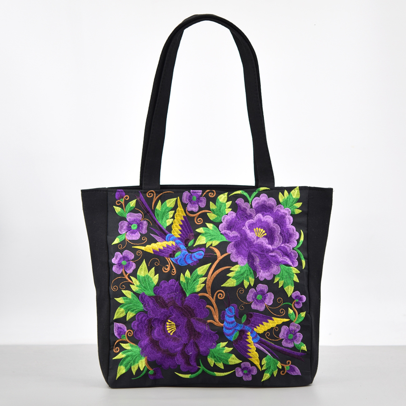 Ethnic embroidered shoulder with large capacity Yunnan women's tote bag, canvas, Chinese style peony handbag, shopping bag