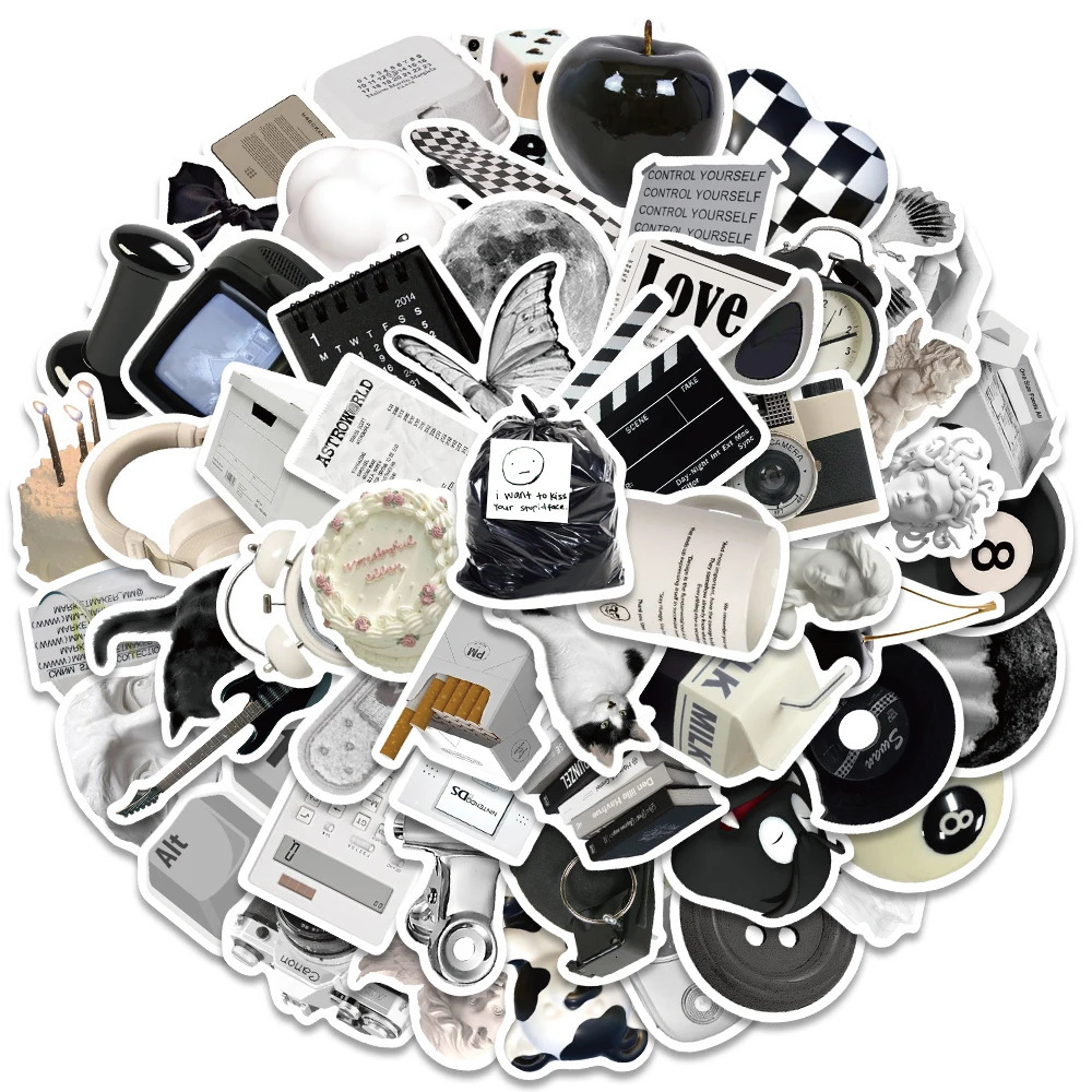 10/50 Ins style accessible black and white simple stickers cute stickers fashionable mobile phones laptops refrigerators wallpapers 241205