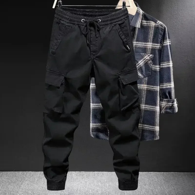 Trendy Casual Cargo Pants Mens Loose Fit Solid Color American Style for Spring Autumn 241202