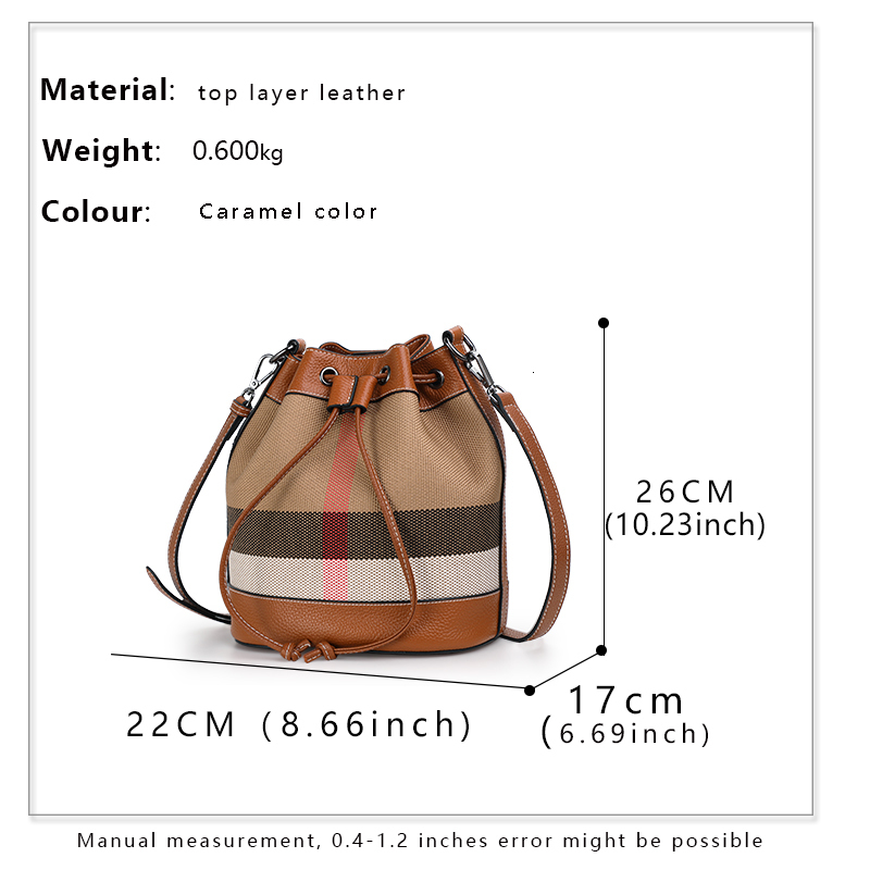 New plaid canvas fashionable women's handbag high-value designer leather bucket single shoulder crossbody bag 250324