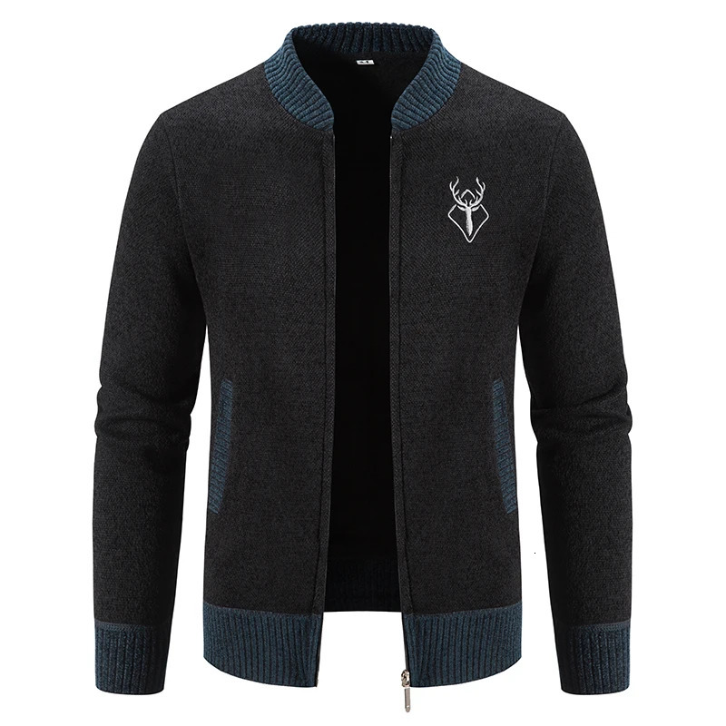 Mens cardigan wool sweater winter casual jacket highquality mens thick collar warm 241206
