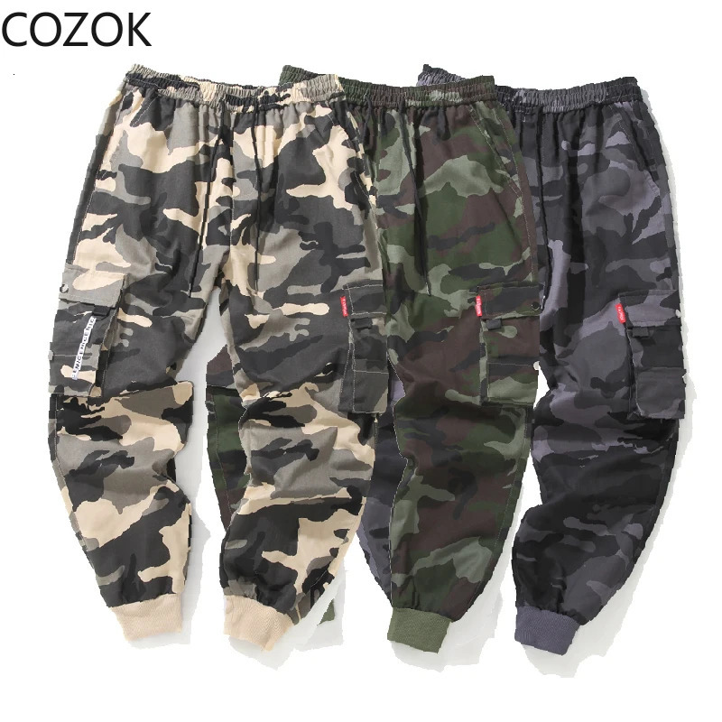 Camouflage cargo pants size 8XL suitable for mens slow runners featuring hiphop military camouflage cotton sports with large pockets and Anker 241206