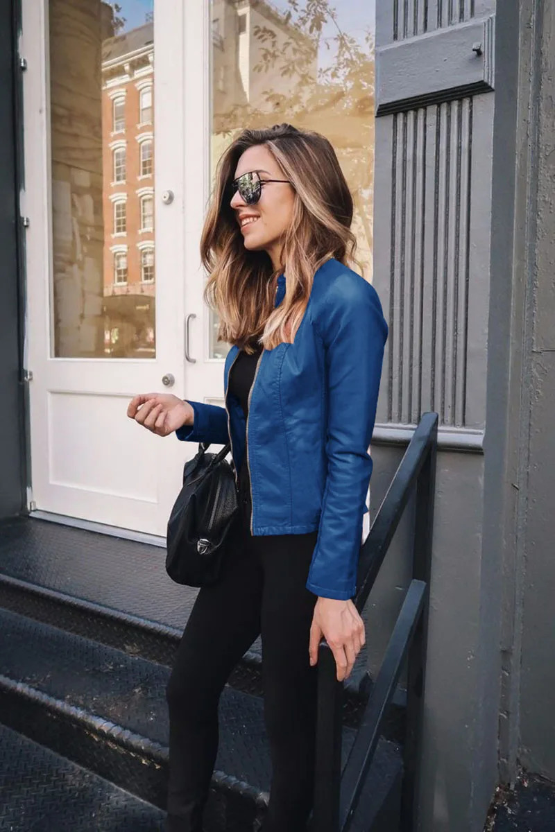 Retro womens PU leather bomber jacket fashionable and casual autumn zipper windproof streetwear Y2K clothes 241206