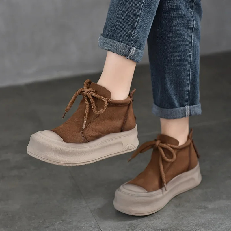 Koznoy 4cm Womens Suede Leather Platform Wedge Moccasins Winter Boots Cow Plush Autumn Comfortable Spring Ankle 241206