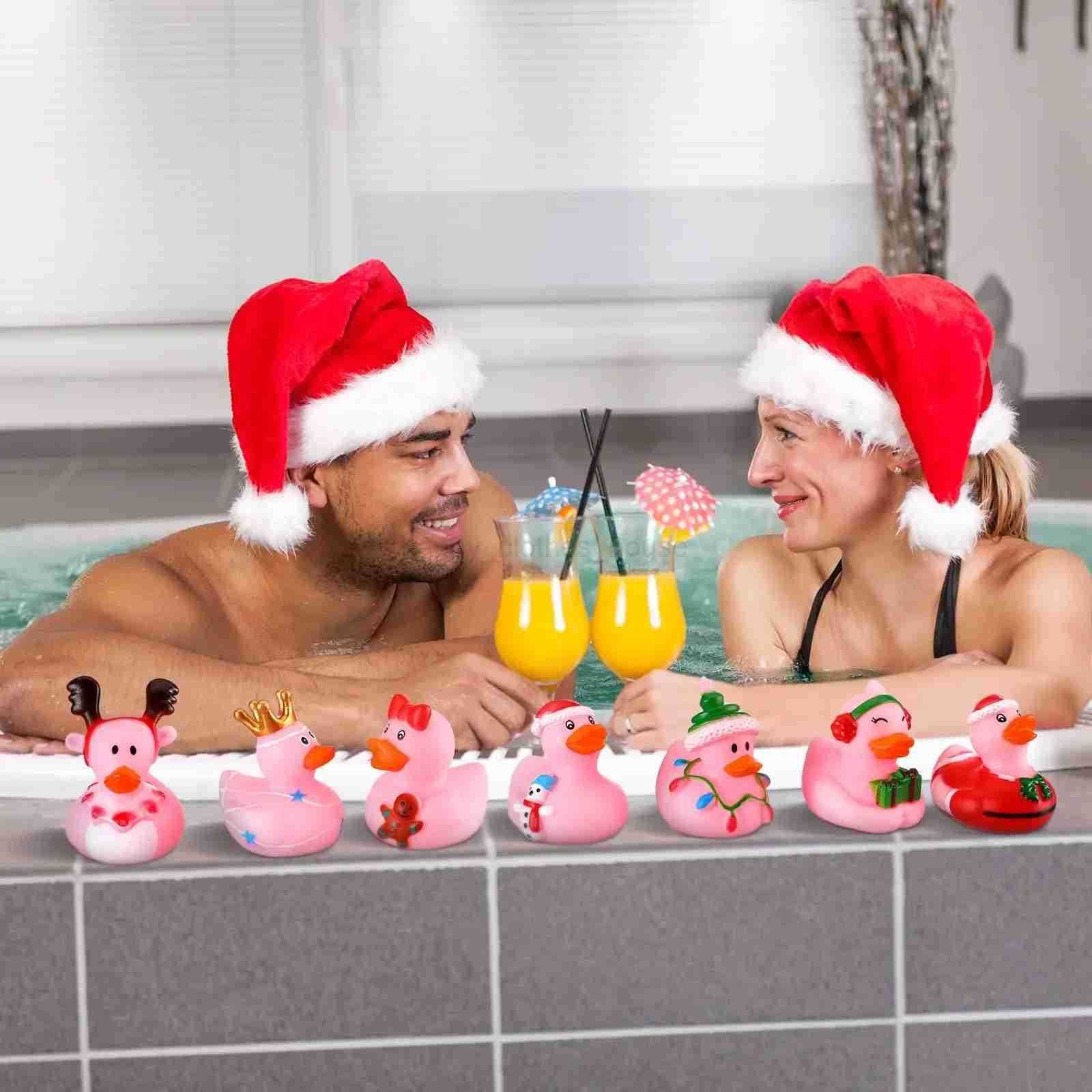 12/24/48pcs Pink Christmas Rubber Ducks 2 Inch Assorted Christmas Duckies Bath Toys Xmas Ducking Bathtub Toys for KidsXJ241207