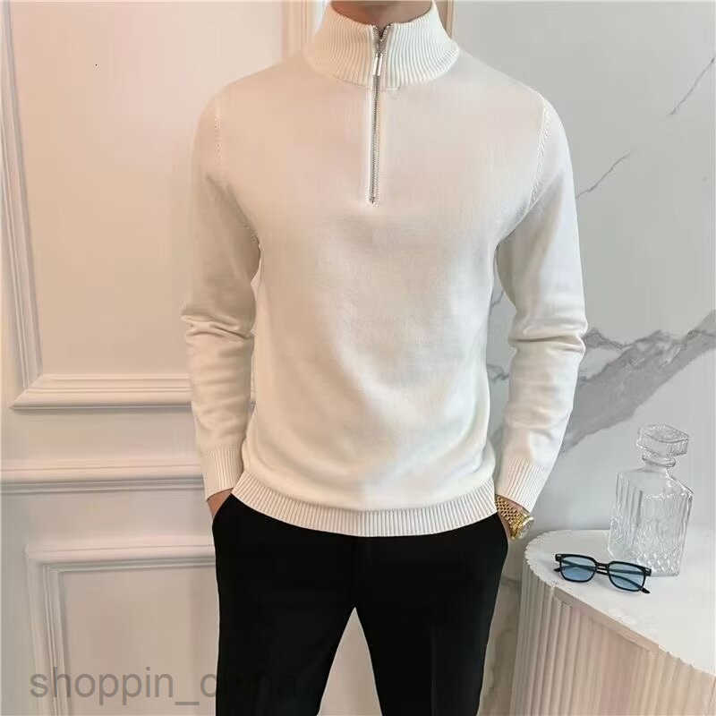 Men's Sweaters New autumn and winter men solid color semi high neck knitted sweater thick long sleeved casual winter zipper pullover sweater