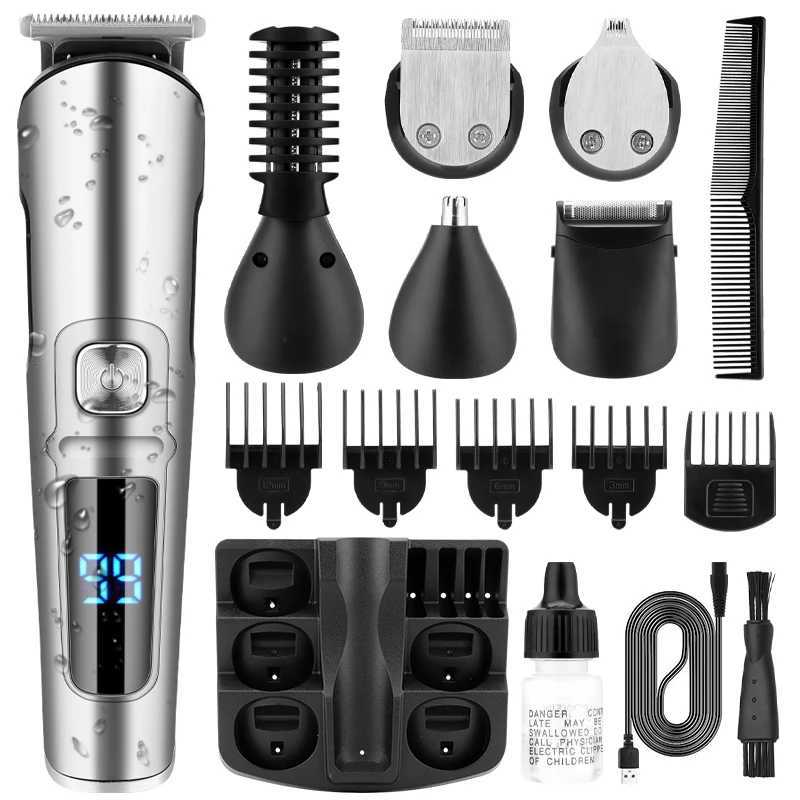 Professional Multifunction Beard Hair Trimmer 6 in 1 Waterproof Hair Clipper Electric Razor Grooming Kit Facial Nose Ear TrimmerXJ241207