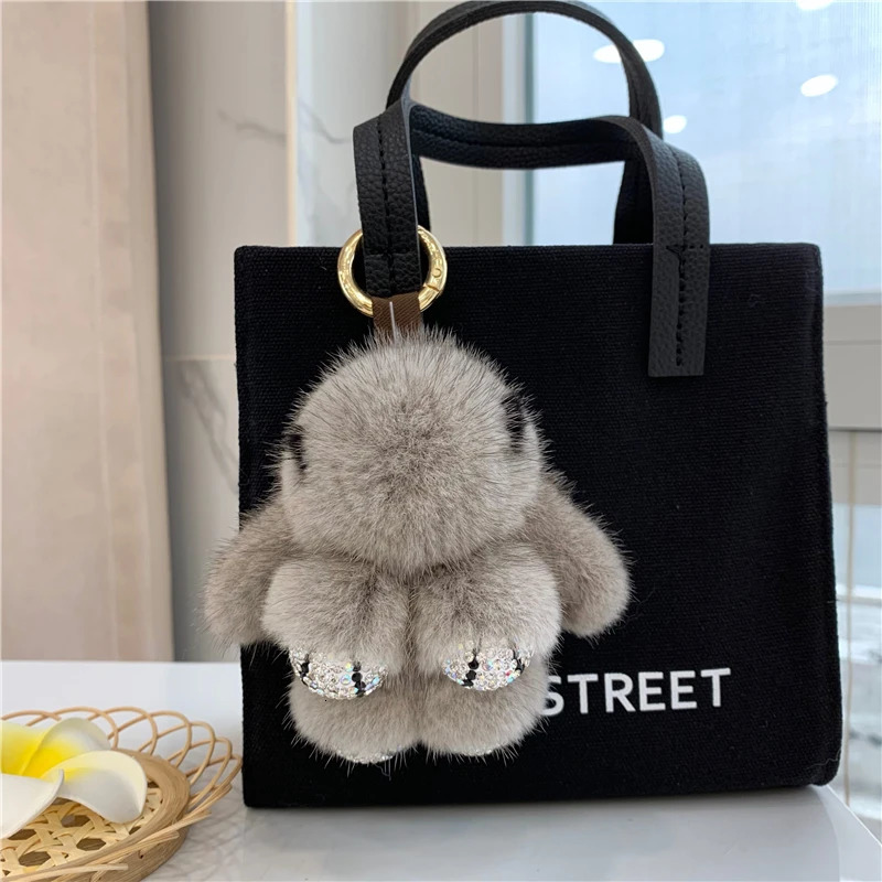 style handmade real mink rabbit charm keychain for women cute plush rabbit keybag for children car key decoration jewelry gifts 241206