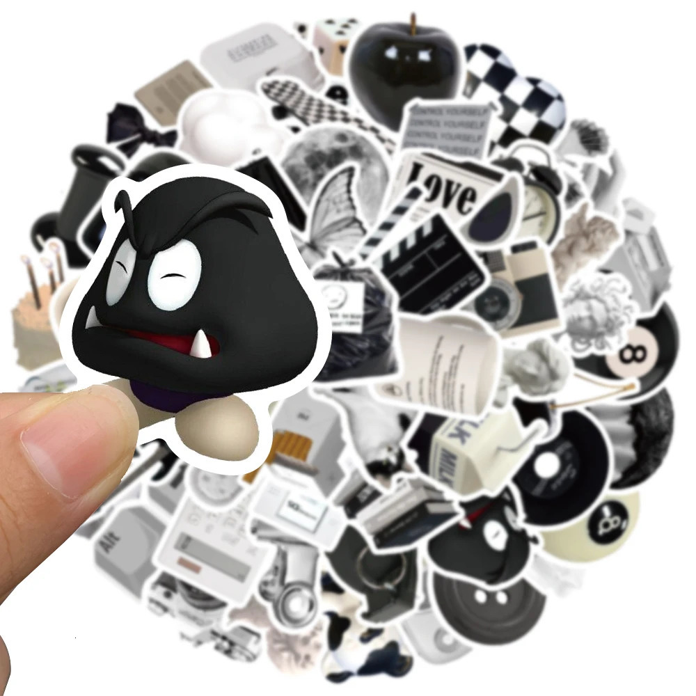 10/50 Ins style accessible black and white simple stickers cute stickers fashionable mobile phones laptops refrigerators wallpapers 241205