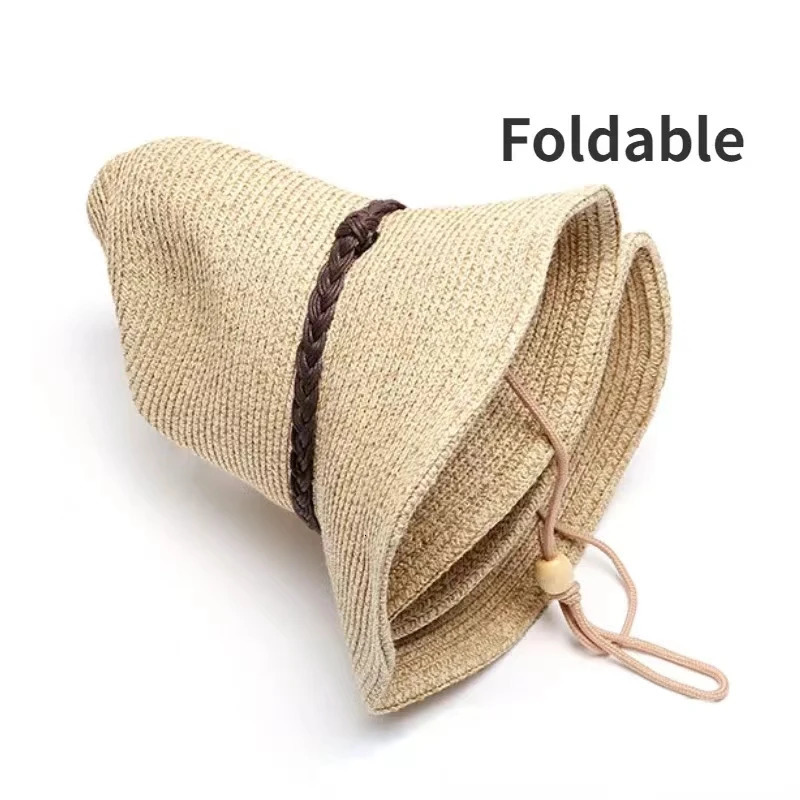 Summer mens hollow folding straw hat outdoor sun hat beach hat big Eaves Korean version straw hat 241206